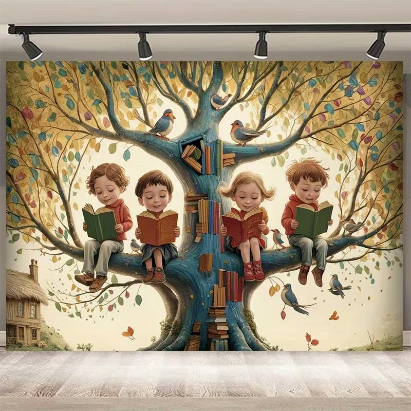 

2D Vintage Reading Tree Tapestry, Children & Book Tree Nursery & Classroom Decor 47.2x31.5inch/120*80cm