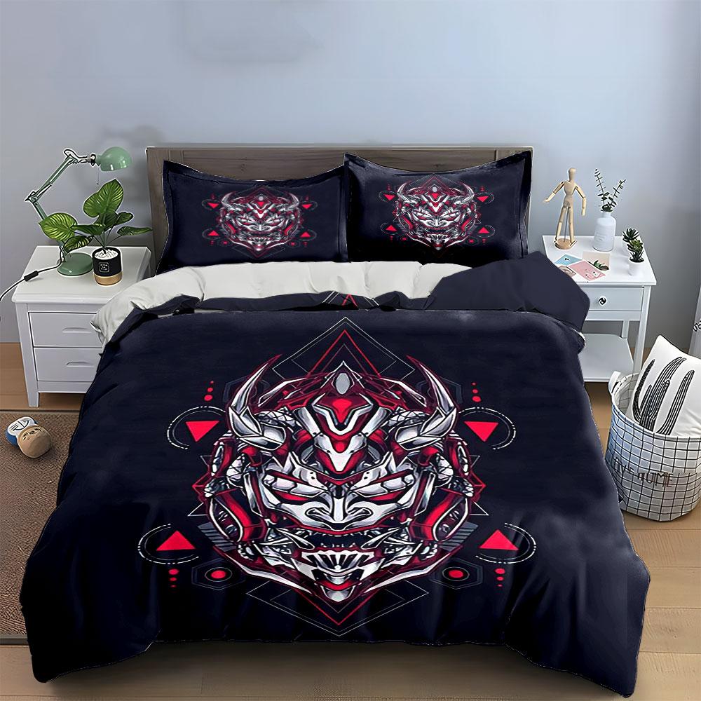 Samurai Demon Art Set Decor Bedding Set With 1 Duvet Cover 2 Pillowcases Single Double King Queen, Gift