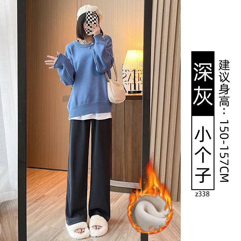 Black narrow wide-leg pants women's spring, autumn and winter velvet high-waisted drape straight casual small corduroy pants