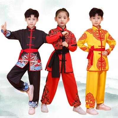 Uniforme Kung Fu Cinese Ragazzo Bambini Eseguono Set Wushu Ragazzo Colletto Camicia Maniche Lunghe + Pantaloni Set Due Pezzi Tai Chi
