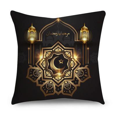 Ramadan Cushion Cover Islamic Eid Mubarak Black Gold Pillow Covers Home Decor Sofa Decorative Short Velvet Pillowcase _H,(3)