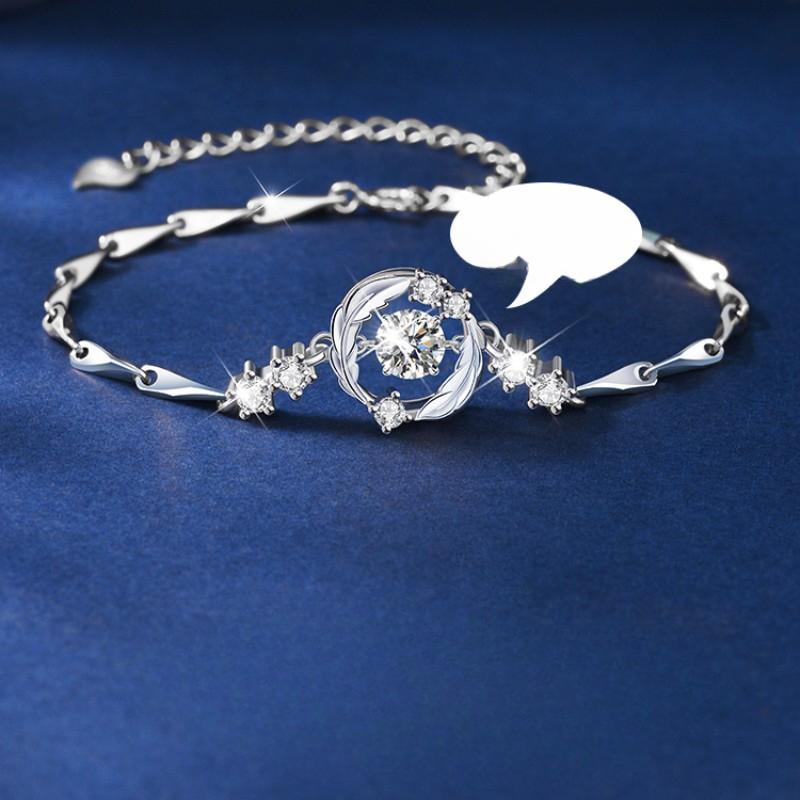 

Перо, которое вы сопровождаете, 50 очков, муассанит, ювелирные изделия, браслет из стерлингового серебра S925 с умным сердцем для девочек