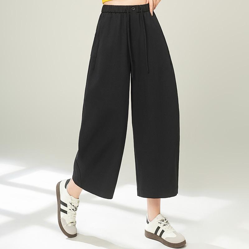 Spring/Summer 2026 Women s High-Waisted Wide-Leg Casual Pants - Versatile Trendy Cropped Style M