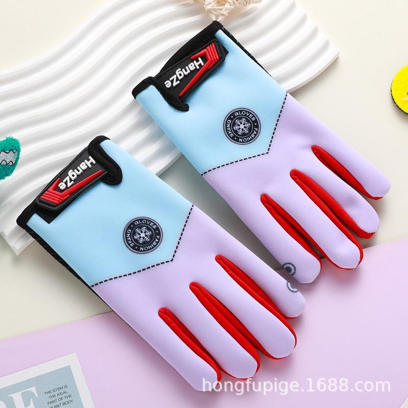 Children's gloves autumn and winter velvet warm students boys and girls thickened cycling windproof outdoor cycling cold-proof gloves