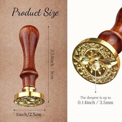 3D Bijenwaszegel Stempel en Houten Handvat set, Insecten Geponste Stempel Verzegelend Verwijderbaar 1" Messing Waszegel Stempelkop voor Bruiloft