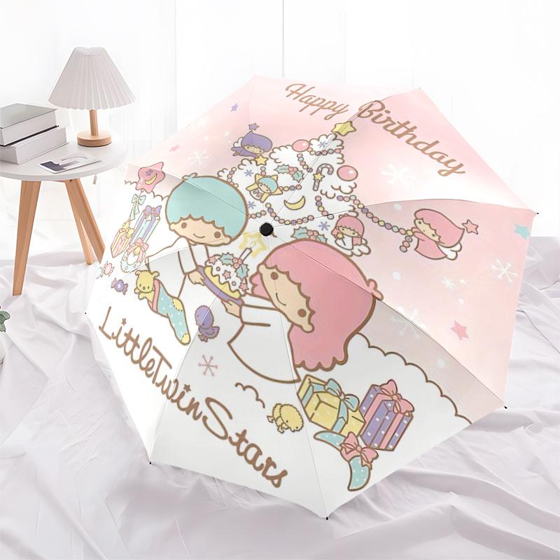 1 pièce Coffret Cadeau Festif Little Twin Stars avec Parapluie à Ouverture Automatique - Design Pliant Portable, Parapluie d'Extérieur à 8 Baleines en Fer pour Fans, Voyageur