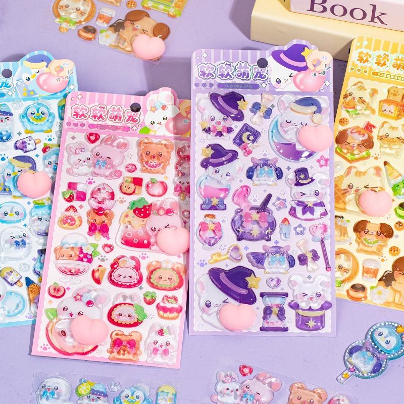 3D Relief Stickers Soft Cute Pet Cute Cartoon Puffy Sticker for Journaling DIY Phone Case Decoration Kawaii Stress Relief