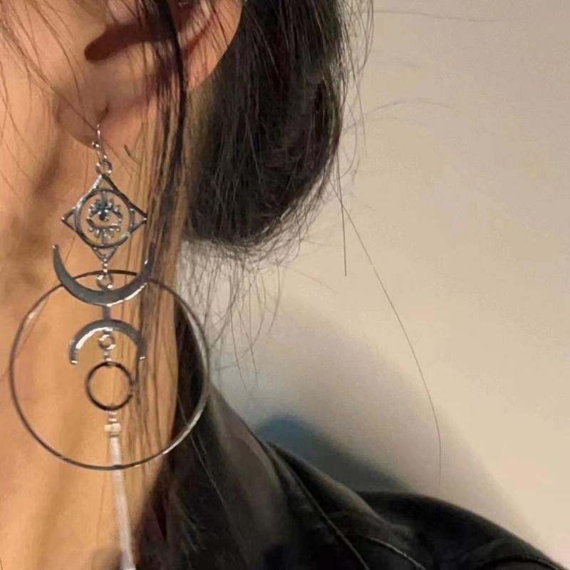 Exaggerated Moon Crescent Devil Eye Large Circle Long Earrings For Women Vintage Jewelry Gift Accessories