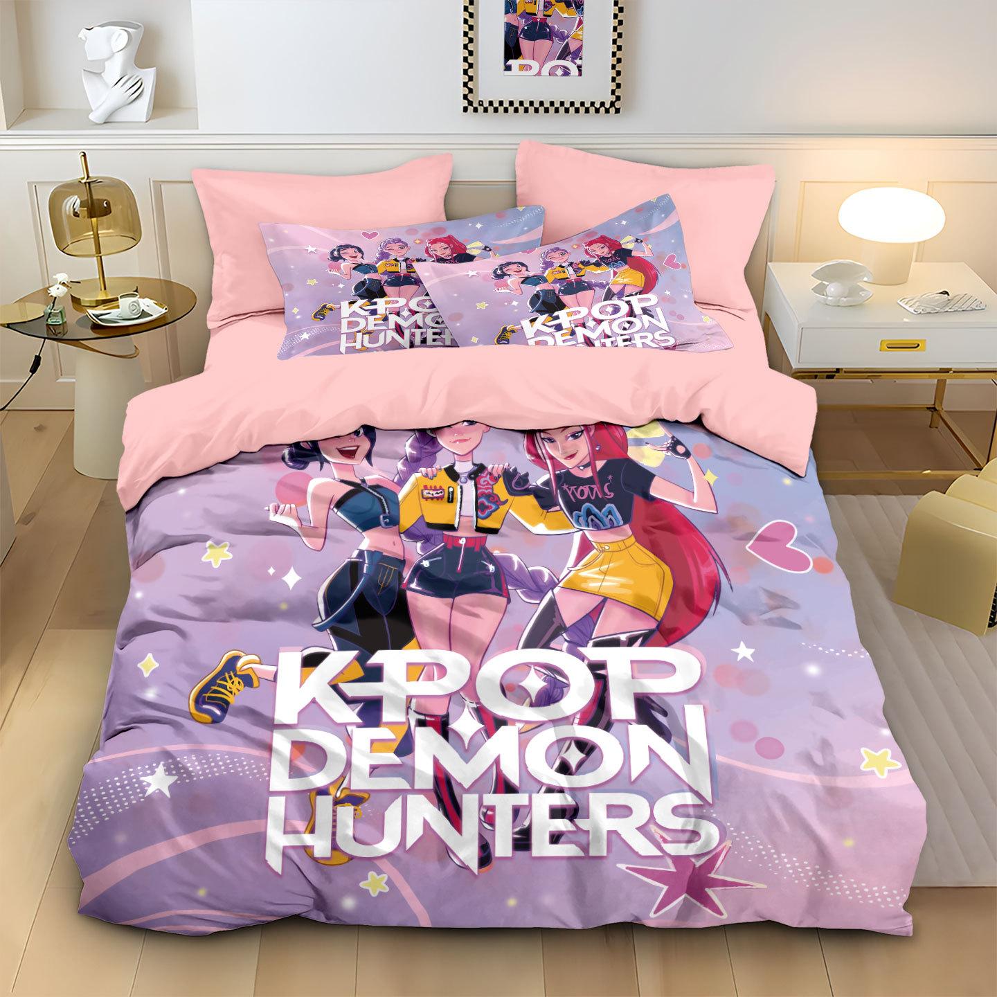 

Comforter Movies Kp-Op Demon Hunters Huntrix Bedding Set Anime Zoey Mira For Kids Teens Adults Single Double King Size Comforter (quilt)-EU Single(135*200cm)3pcs