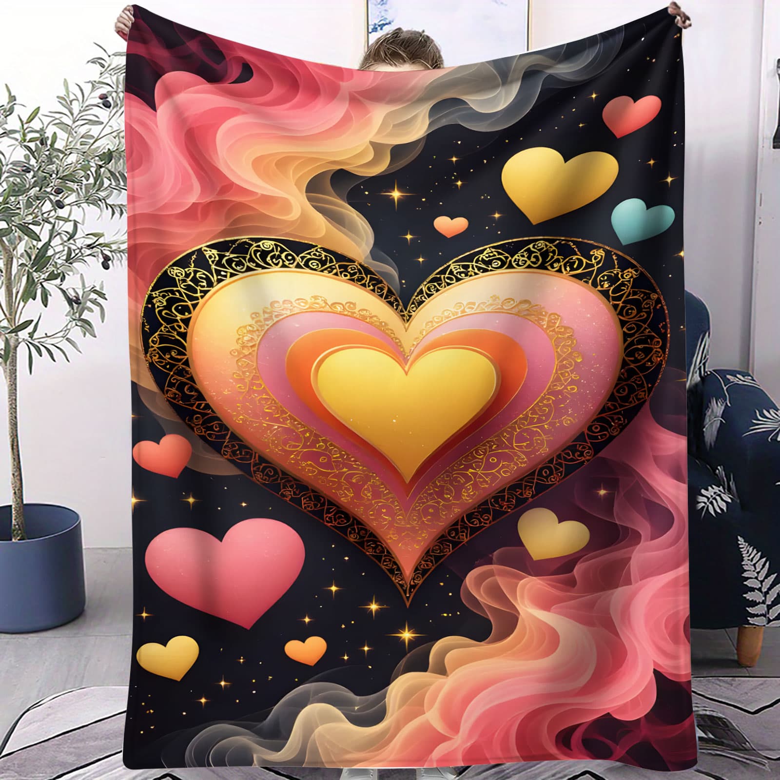 

Colorful Layered Heart Blanket Cozy Throw for Bedroom Sofa Picnic Camp Bed Romantic Decor Perfect Gift for Couples Style Fans 75x100cm