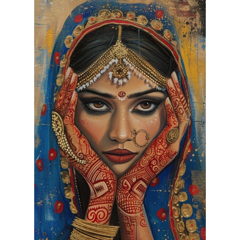 Vintage Traditional Indian Woman Folk Dance Poster Beautiful Indian Woman Art Canvas Painting Wall Print Picture Room Home Decor