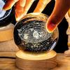 6/8cm 3D Crystal Ball Glass Planet LED Warm Night Light Laser Engraved Solar System Globe Universe Birthday Gift Wooden Base