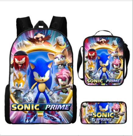 Backpack Sonic Elementary School Bag Lunch Bag Pencil Case Three-Piece Set