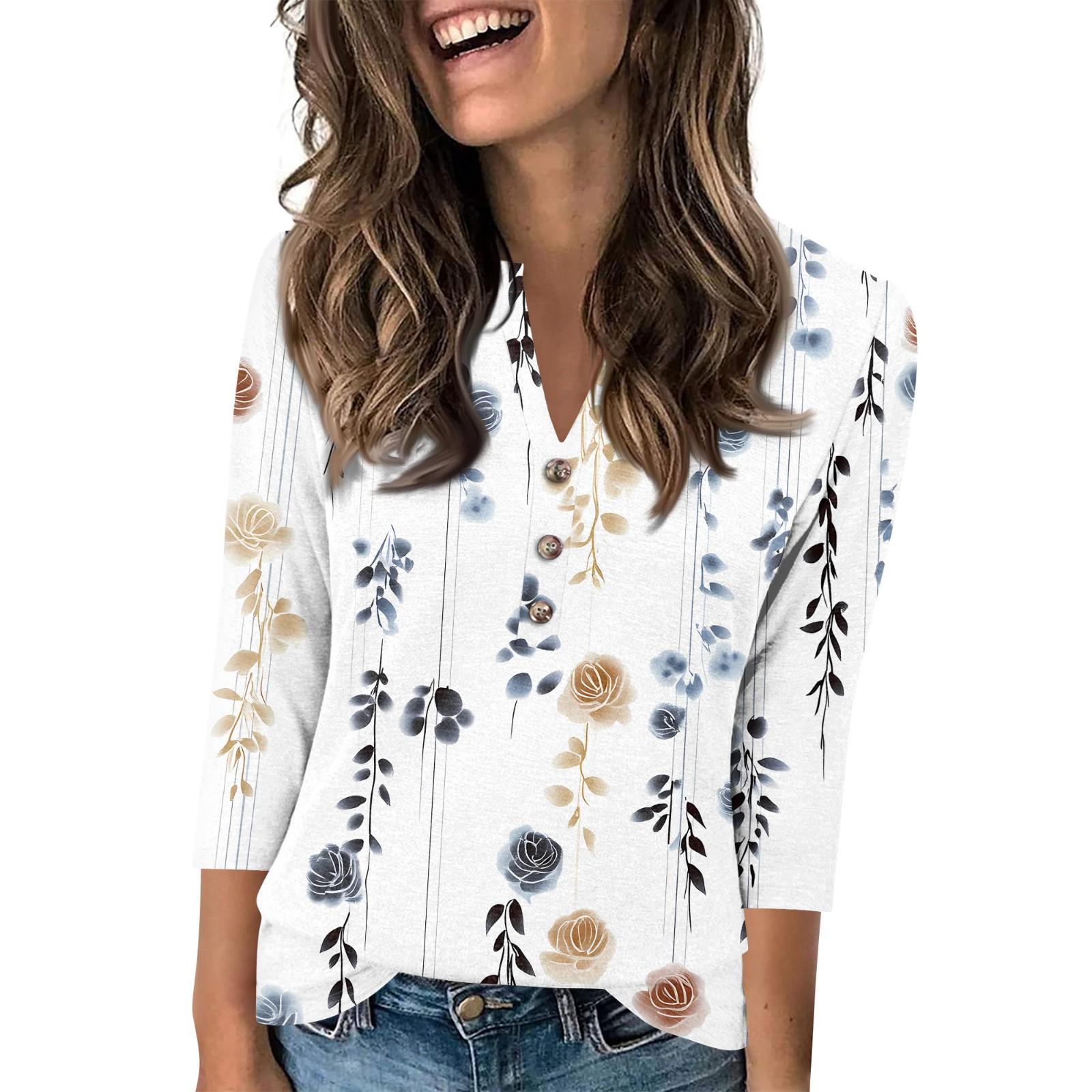 

Женский модный повседневный пуловер с рукавом 3/4, принтом на пуговицах и V-образным вырезом M белый