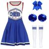 Vestito Completo Cheerleader per Ragazze Senza Maniche Gonna Pieghettata Stampa Lettere Fiori Pompom Accessori per Capelli Calzini a Tubo a Righe Costume Completo