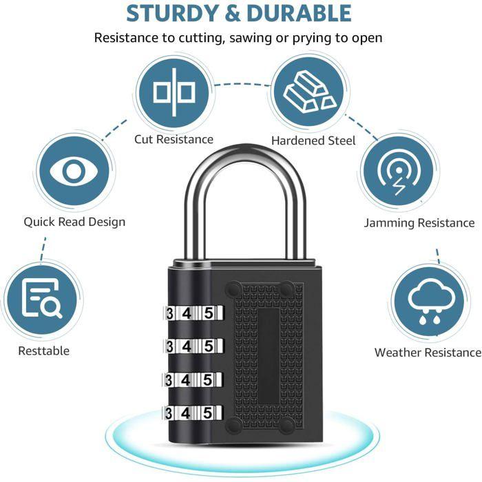 Cadenas - Étanche - 4 chiffres - Antirouille - Utilisation intérieure et extérieure