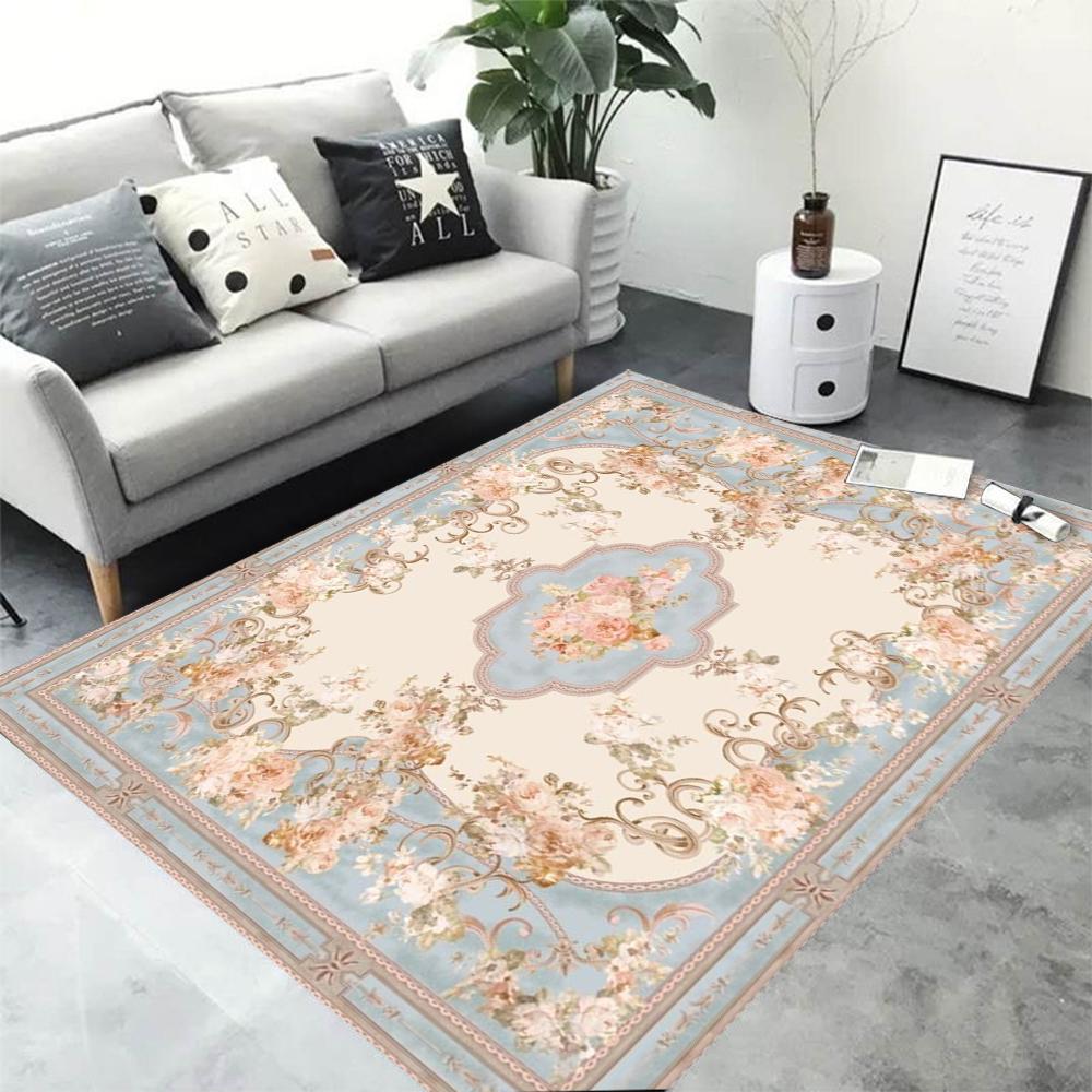 European Retro Floral Large Carpet for Living Room Luxury Decoration Rug Non-slip Bedroom Cloakroom Washable Soft Mat