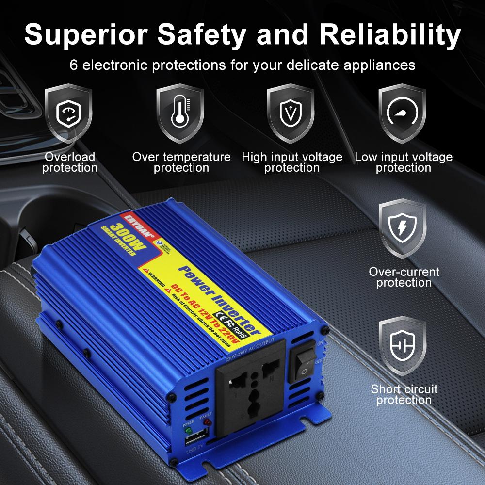 Car Power Inverter For SUV RV Truck Trailer Multifunctional Battery Converter 300W Multi-scenario Use Auto Power Supply Inverter