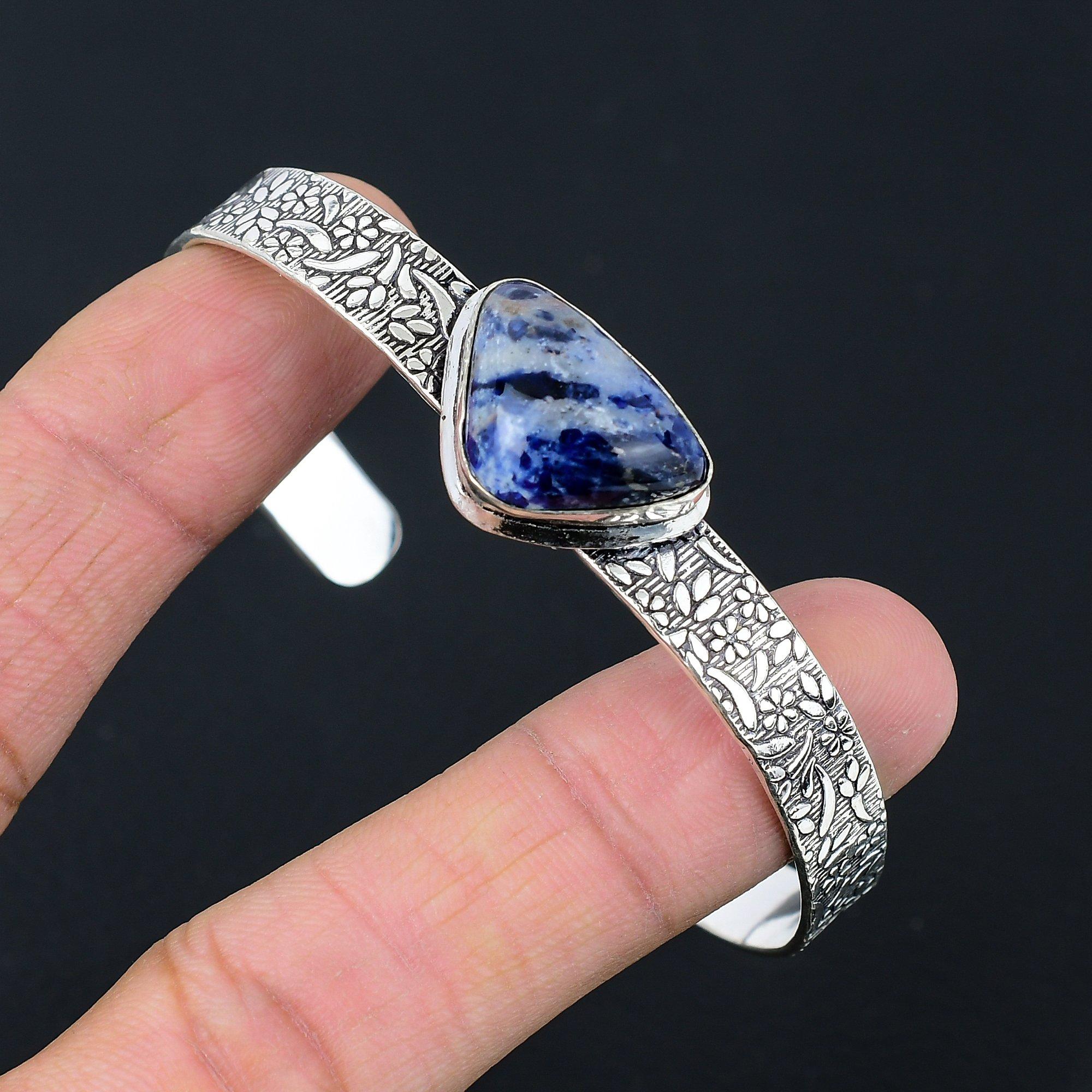 

Sisters Day Deal Sodalite Gemstone Wedding Bangle Bracelet 925 Sterling Silver Adjustable