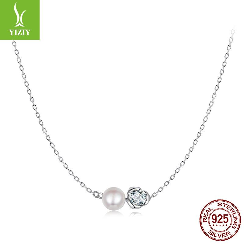 Rose Light Luxury Moissanite Clavicle Chain, Natural Pearl Premium S925 Sterling Silver Necklace