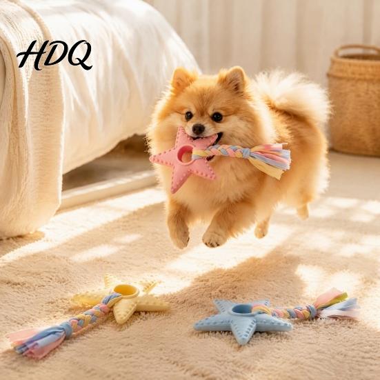Medium Dog Toys Star Shaped Chew Toy Bite Resistant Pet Boredom Toy with Braided Cloth Strip Aggressive Chewer Teeth Cleaning Interactive