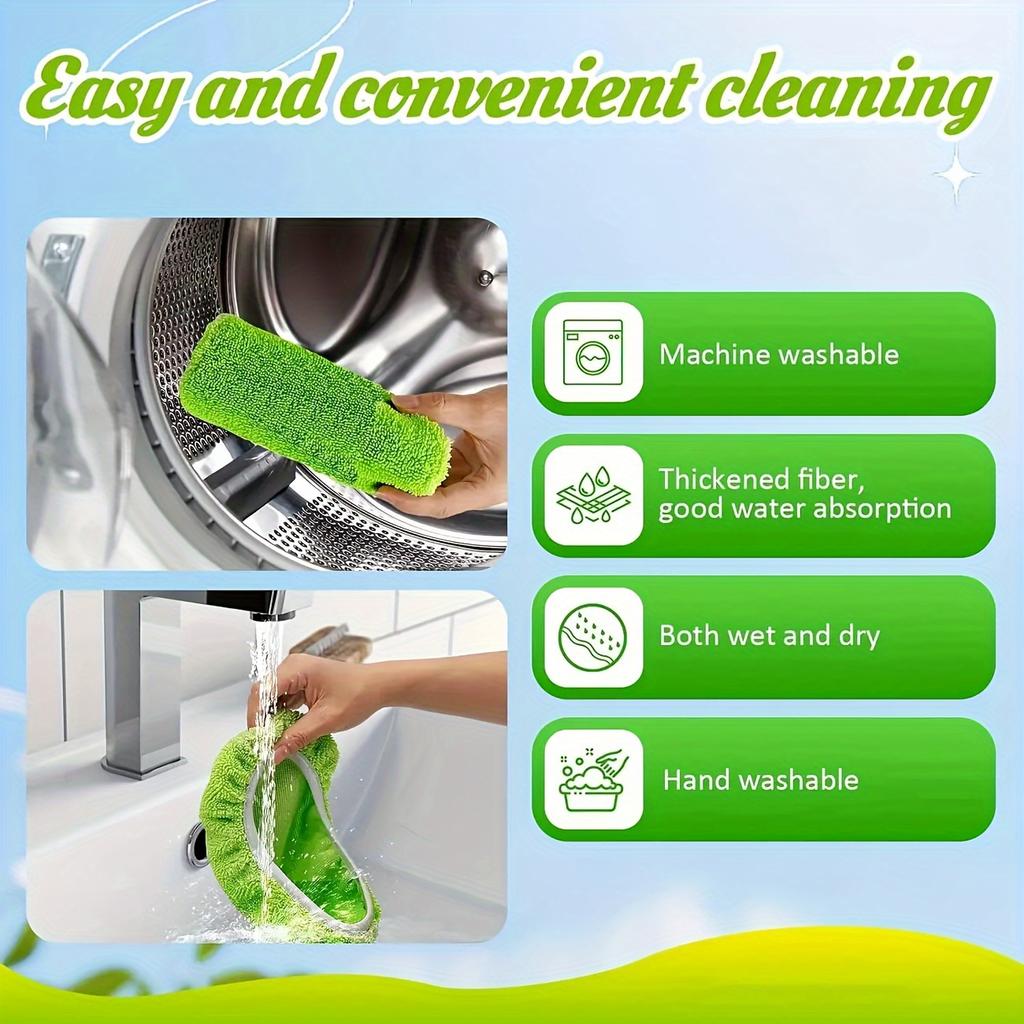 Super-Absorbent Reusable Mop Pad - Microfiber Cleaning Cloth, Suitable For Wet And Dry Floors, Durable Green Replacement Pad,