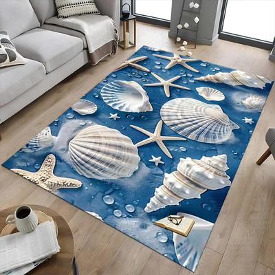 1 pièce tapis de sol antidérapant extra large motif coquillage étoile de mer, Bureau, famille, chambre à coucher, Studio tapis de grande surface tapis d'intérieur, Couleurs vives