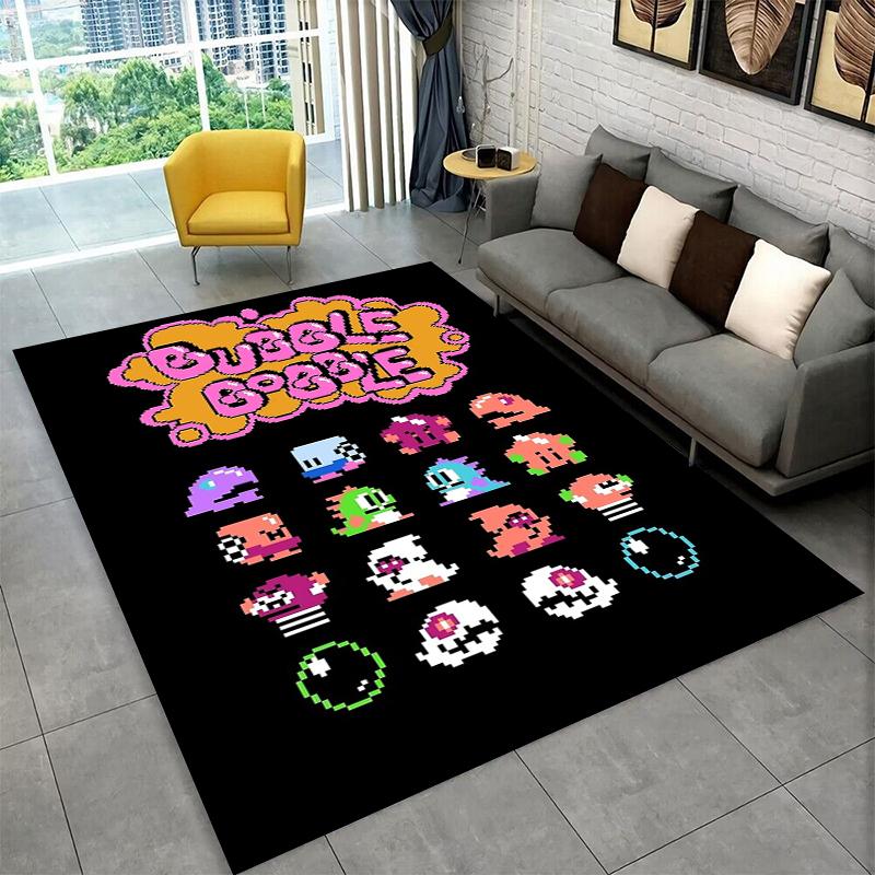 Retro Bubble Bobble Cartoon Game Carpet Rug for Bedroom Living Room Sofa Playroom Doormat Home Decor,Kid Area Rug Non-slip