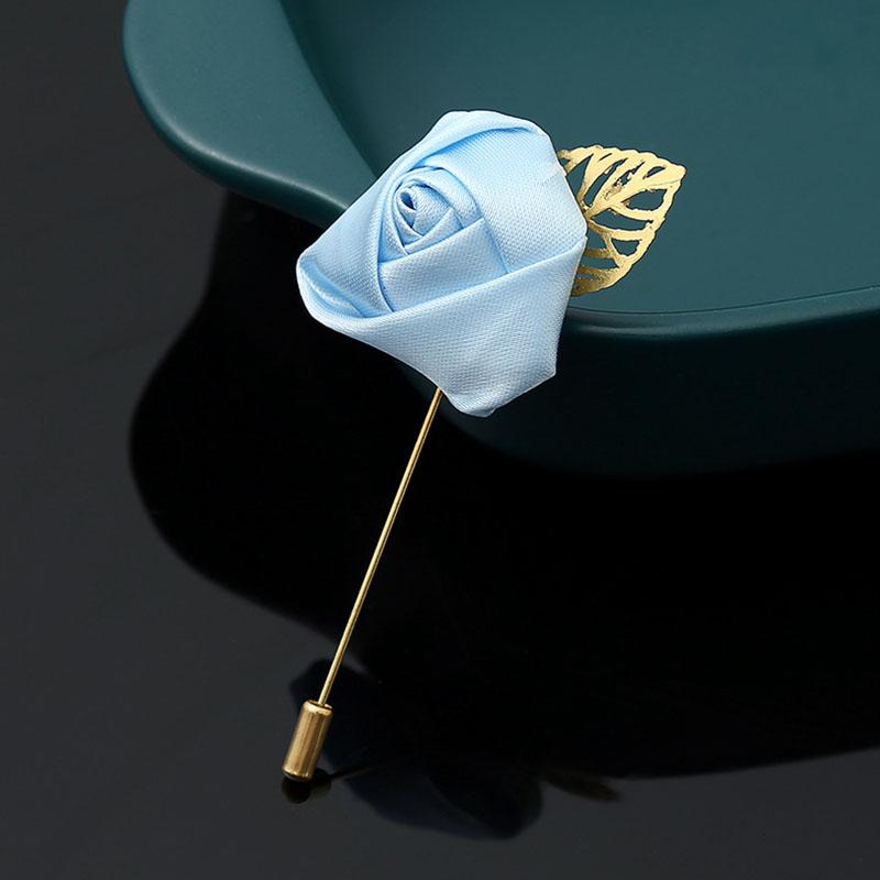 

Мужская брошь на лацкан для свадебной вечеринки с золотым листом для костюма, корсажная роза небесно-голубой