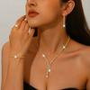 Light Luxury Earrings Bracelet Necklace Ring  Set Gold Tone Crystal Earrings Chain Set  Party Gift