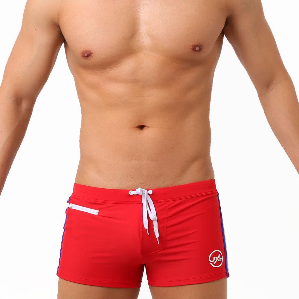 UXH Color Block Fashion Swim Trunks with Anti-Exposure 3D Pouch - Colorful Square Leg Beach Shorts