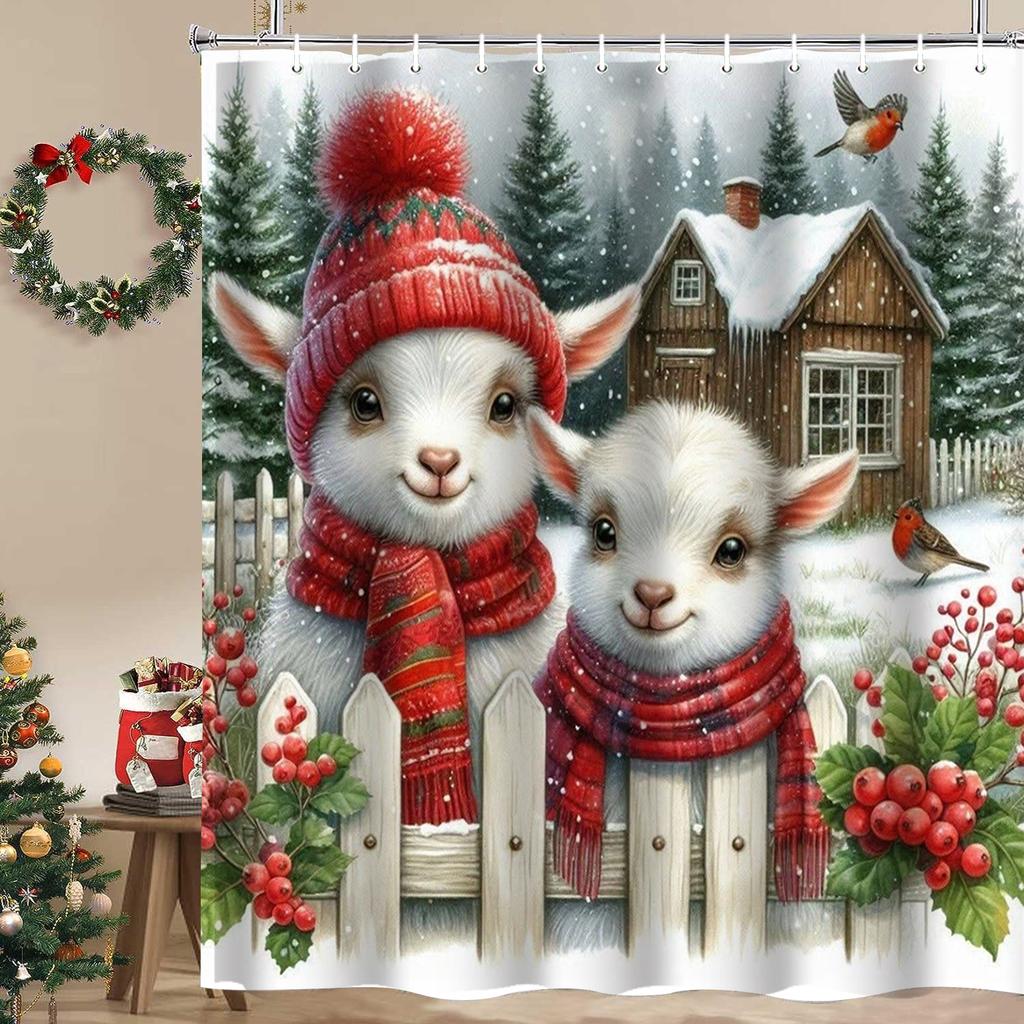 Christmas Festival decorations Snowman Pattern Bathroom Shower Curtain With 12  Hooks Home bathroom decor and accessories