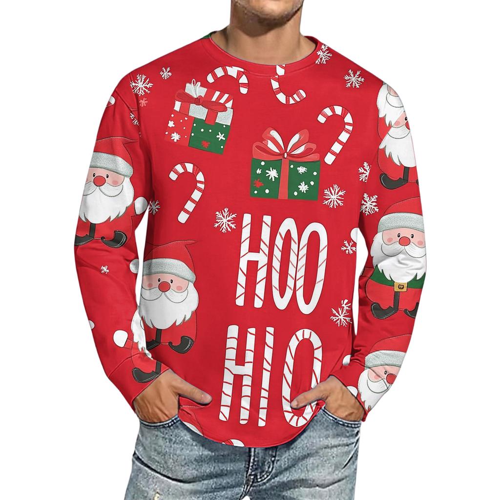 Men's Christmas Printed Imitation Cotton Long-sleeved Shirt