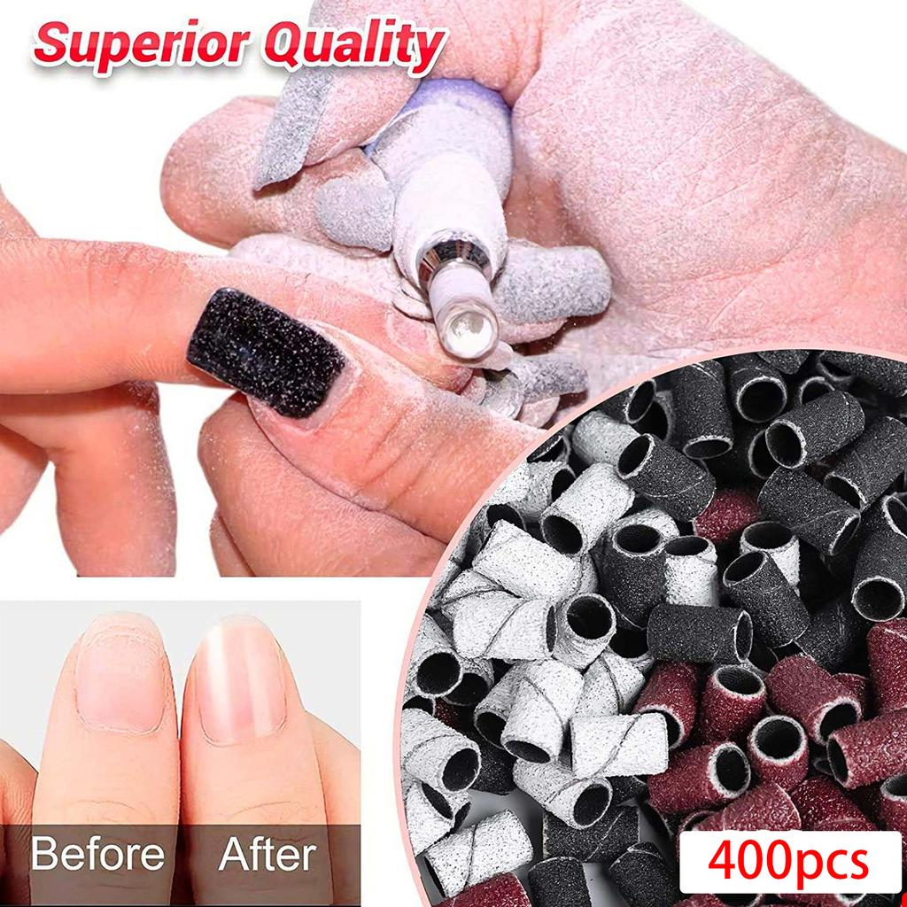 400pcs Manicure Pedicure Nail Art Sanding Bands 80# 120# 180# 240# Grit with Shaft