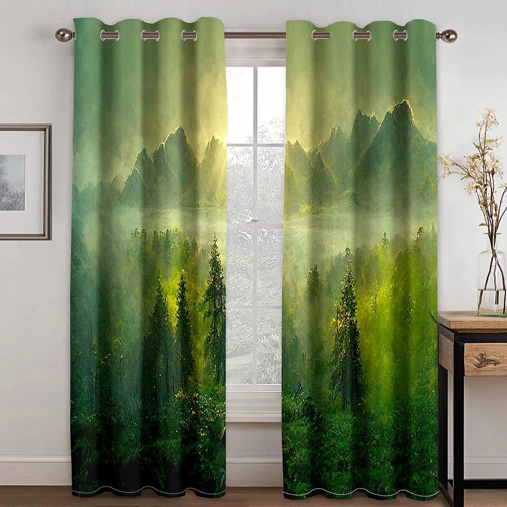 3D Printing Fantasy Forest Cloud Sea Curtain Living Room Bedroom Eye Protection Relax Natural Scenery Curtain Fabric Two Pieces
