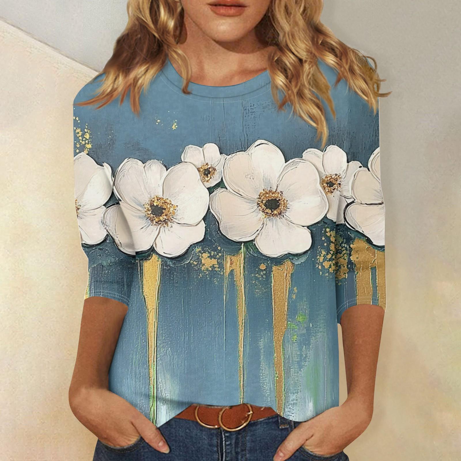 

Женская модная повседневная свободная футболка с круглым вырезом и рукавами 3/4 с принтом, женский топ S