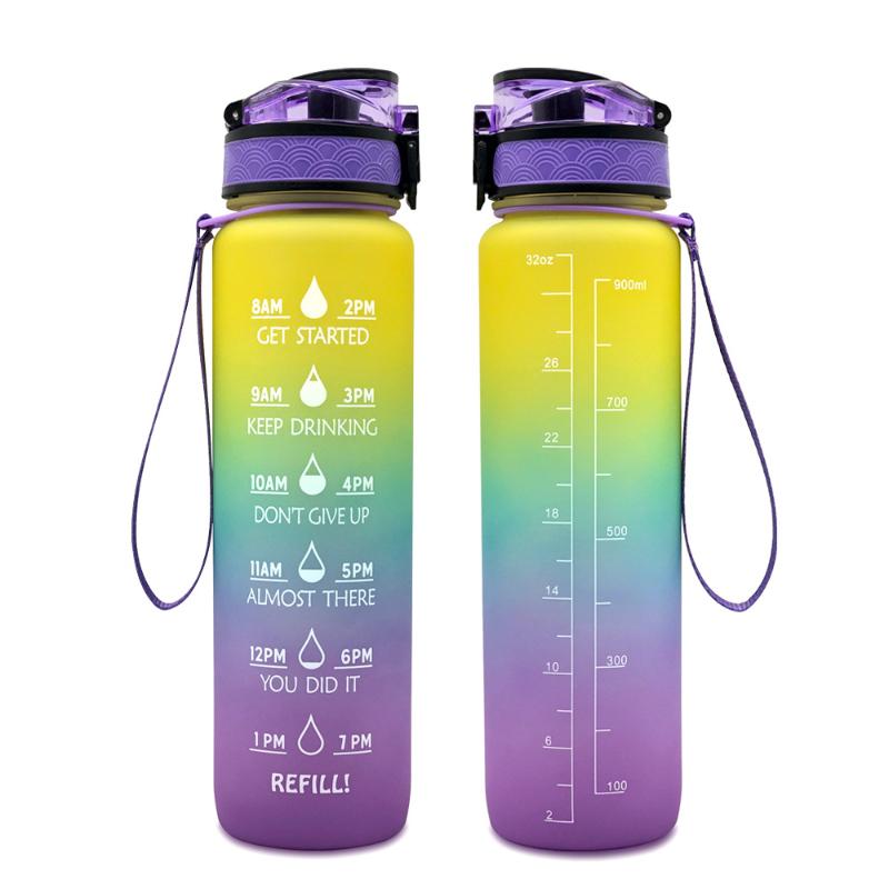 1L/500mL Plastic Kettle Tritan Material Matte Gradient Bounce Sports Water Bottle Space Cup Travel Cup
