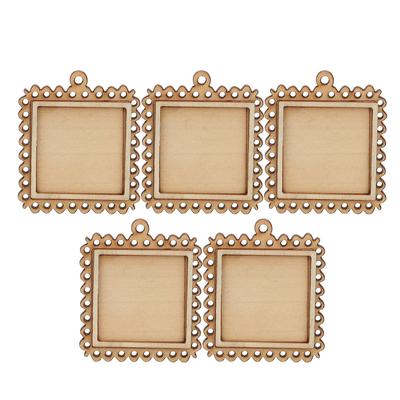 5pcs Wooden Rectangle Setting Emboss Blank Base Small Wooden Photo Frame Keychain Trays