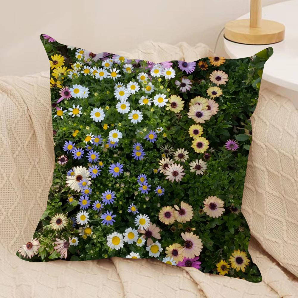 Flower Daisy Cushion Cover Soft Plush Fabric Double-Sided Printed Sofa Cushion Cover for All Seasons Home Decor Gift