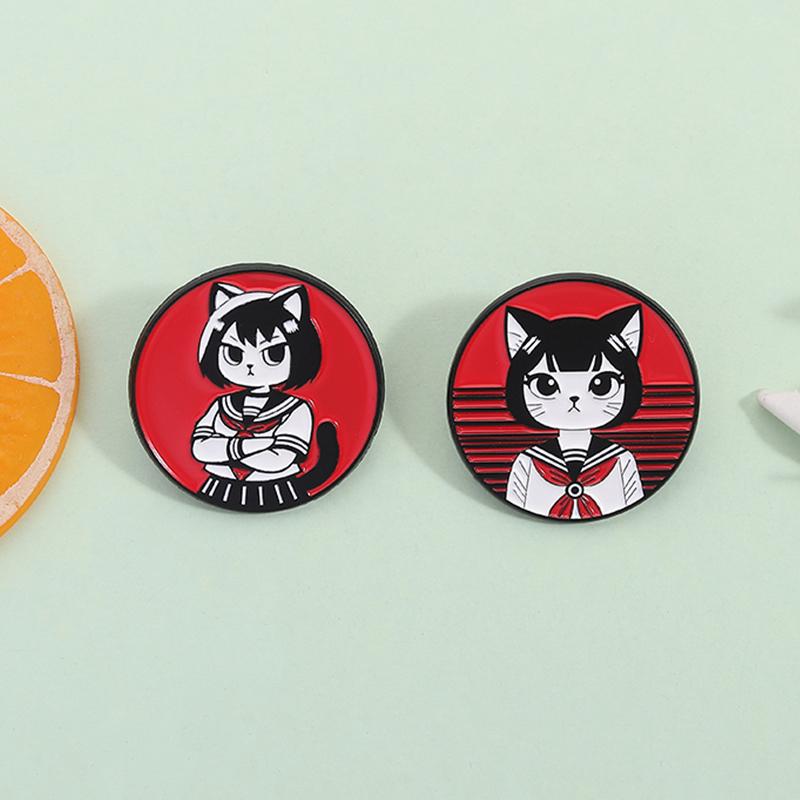 Anime Manga Cat Girl Enamel Pins Otaku Japanese Culture Loves Metal Brooches Lapel Badge Fashion Jewelry Gifts for Friends