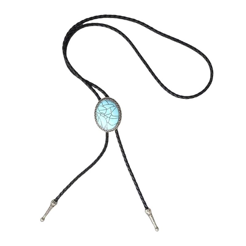 Бирюзовый кулон-галстук-боло для взрослых, унисекс, винтажный, из ПУ-кожи, веревочное ожерелье, украшение, галстук-боло для родео, для официальных случаев