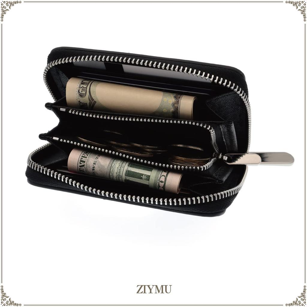 Short Wallet Wallet Round Zipper Coin Purse Genuine Leather Unisex Black [ZIYMU] W2-002bk