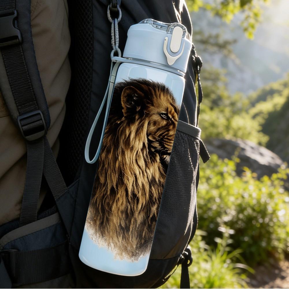 1PC Lion King Wild Animal Portrait Print 750ml Color Plastic Sports Water Bottle Leakproof Flip Straw Lid Suitable for Sports Office Home Use