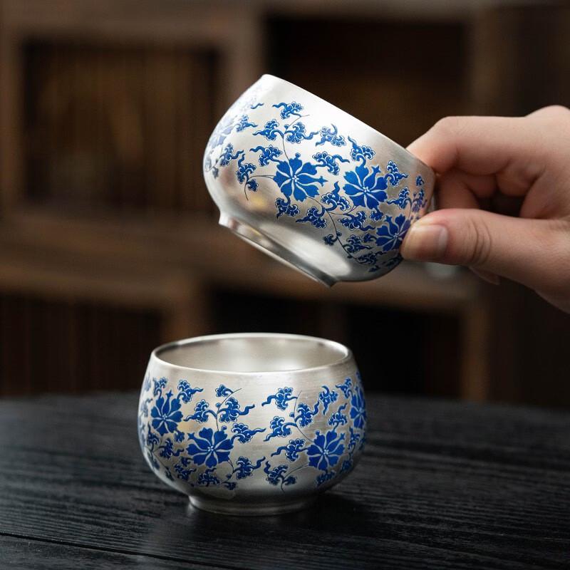 Mantinghua Gilded Silver Blue & White Porcelain Tea Ware