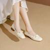 French bow thick heel high heels new soft sole soft leather with skirt grandma shoes medium heel single shoes