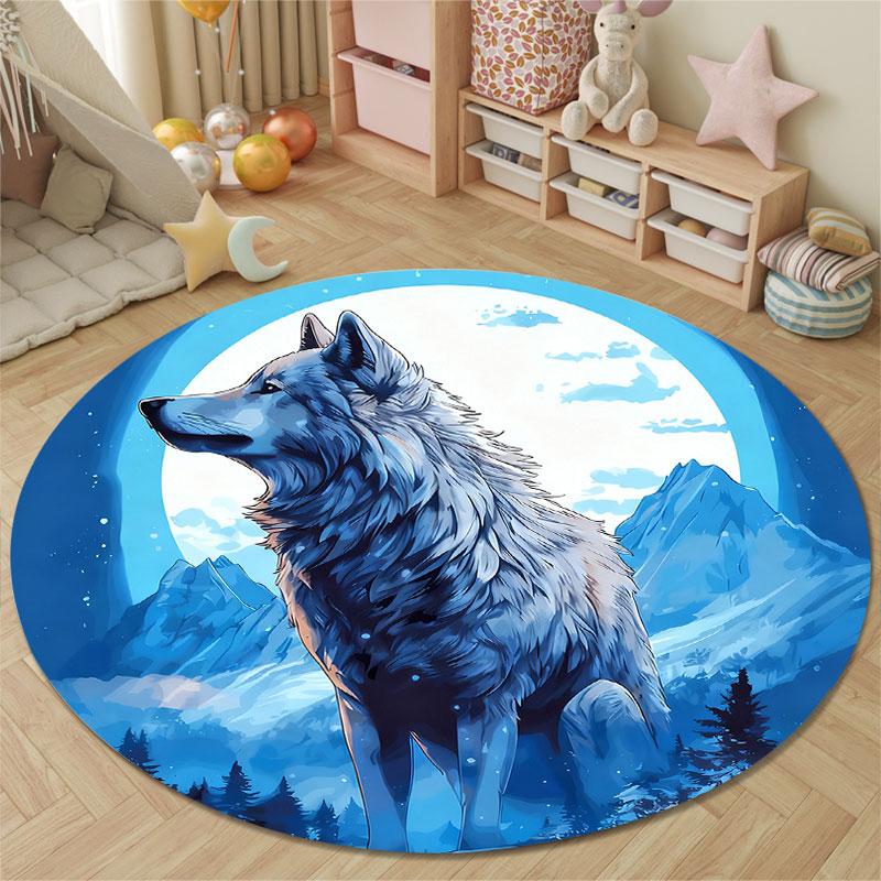 Boho Round Cat Multicolor Accent Rug, Non-Slip Floor Mat for Kids Room