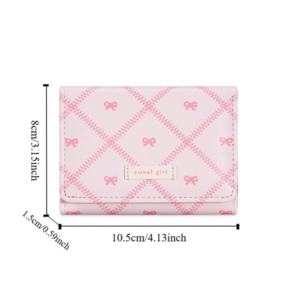 Portable Sweet Bow Wallet Three Fold Mini Cute Card Holder Coin Purse Flower Design Lightweight Leather Card Holder Girl