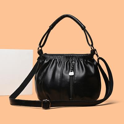 Women's PU Handbag with Ruched Detail Detachable Strap Shoulder Crossbody Bag for Daily