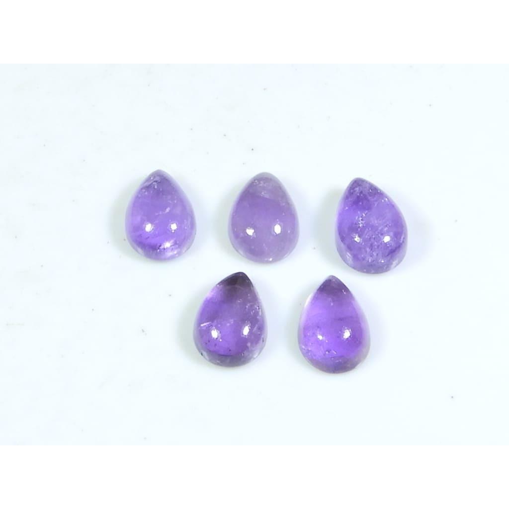 7X10MM Natural Amethst Ring Size Pear Cabochon Loose Gemstone 5Pcs Lot 10Cts A-426