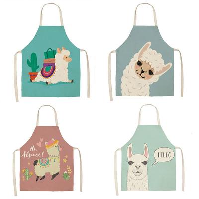 Kitchen Cotton Linen Waist Bib Adult / Child Aprons Alpaca Llama Sleeveless Aprons Women Pinafore